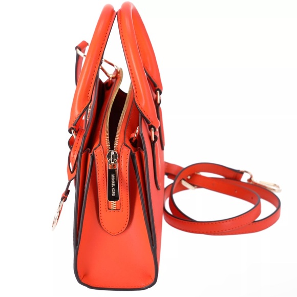 Michael Kors Sheila Small Center Zip Satchel Poppy Orange Vegan Faux Leather - Picture 4 of 8